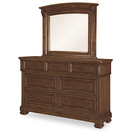 Transitional 7-Drawer Dresser and Mirror Combination with Felt-Lined Top Drawers